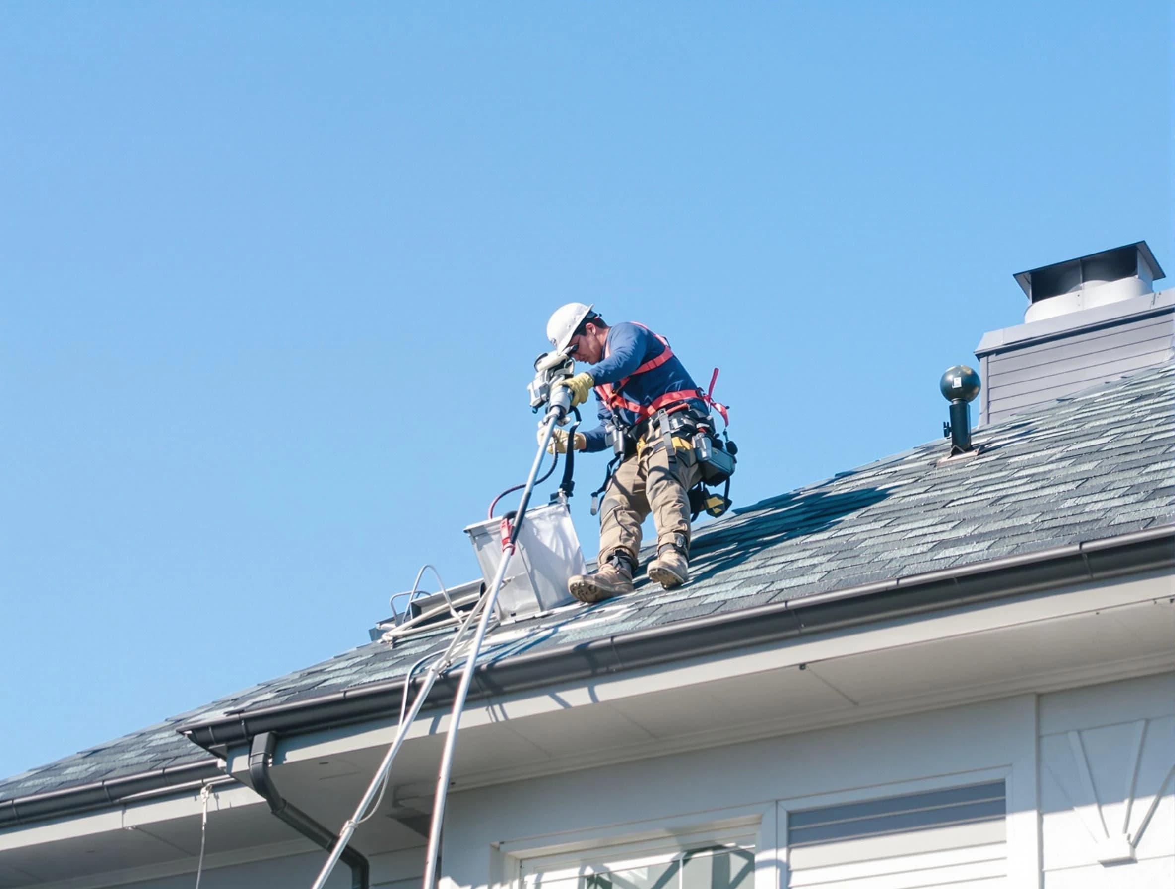 Richland Dryer Vent Cleaning certified technician cleaning a roof-mounted dryer vent system in Richland
