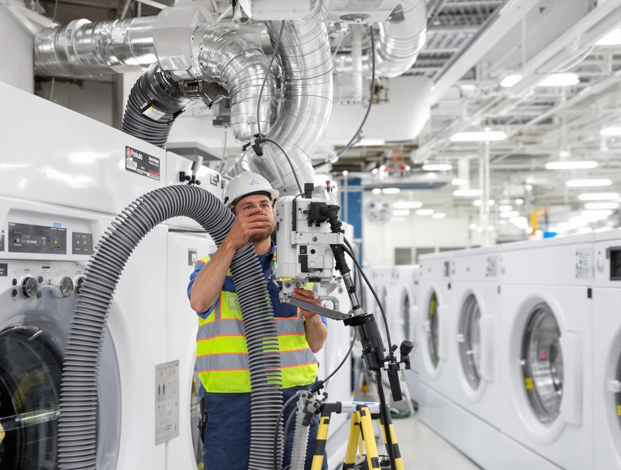 Richland Dryer Vent Cleaning team performing commercial-grade dryer vent cleaning at a business facility in Richland