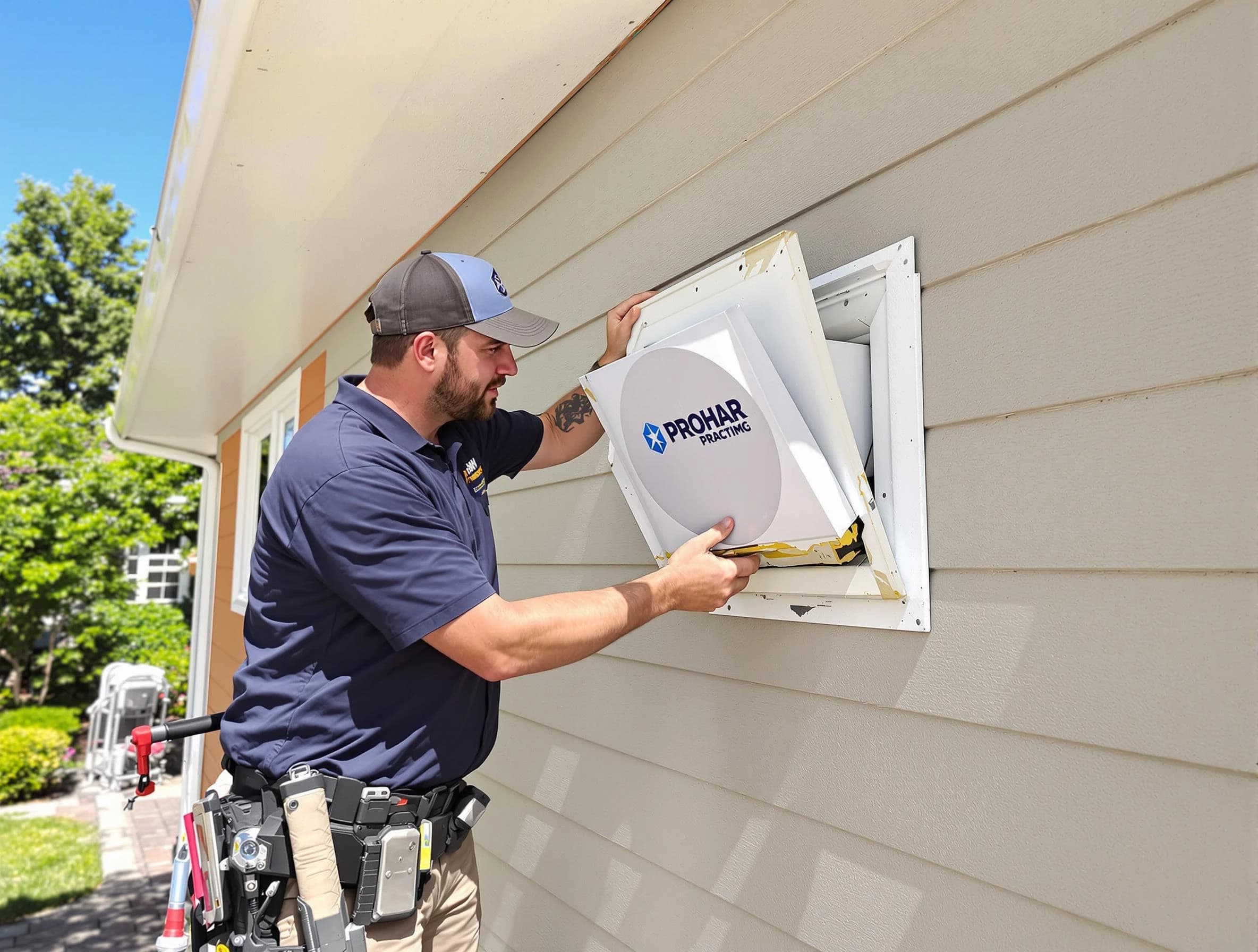 Richland Dryer Vent Cleaning technician installing a new protective dryer vent cover on a home in Richland