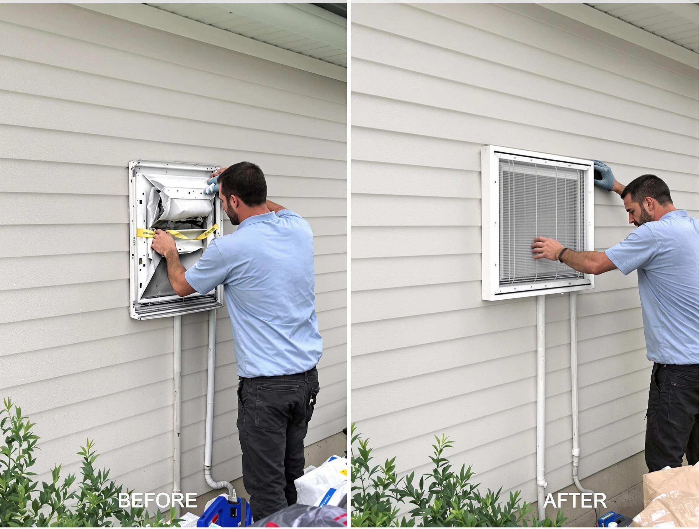 Richland Dryer Vent Cleaning technician installing high-quality dryer vent cover at a residential property in Richland