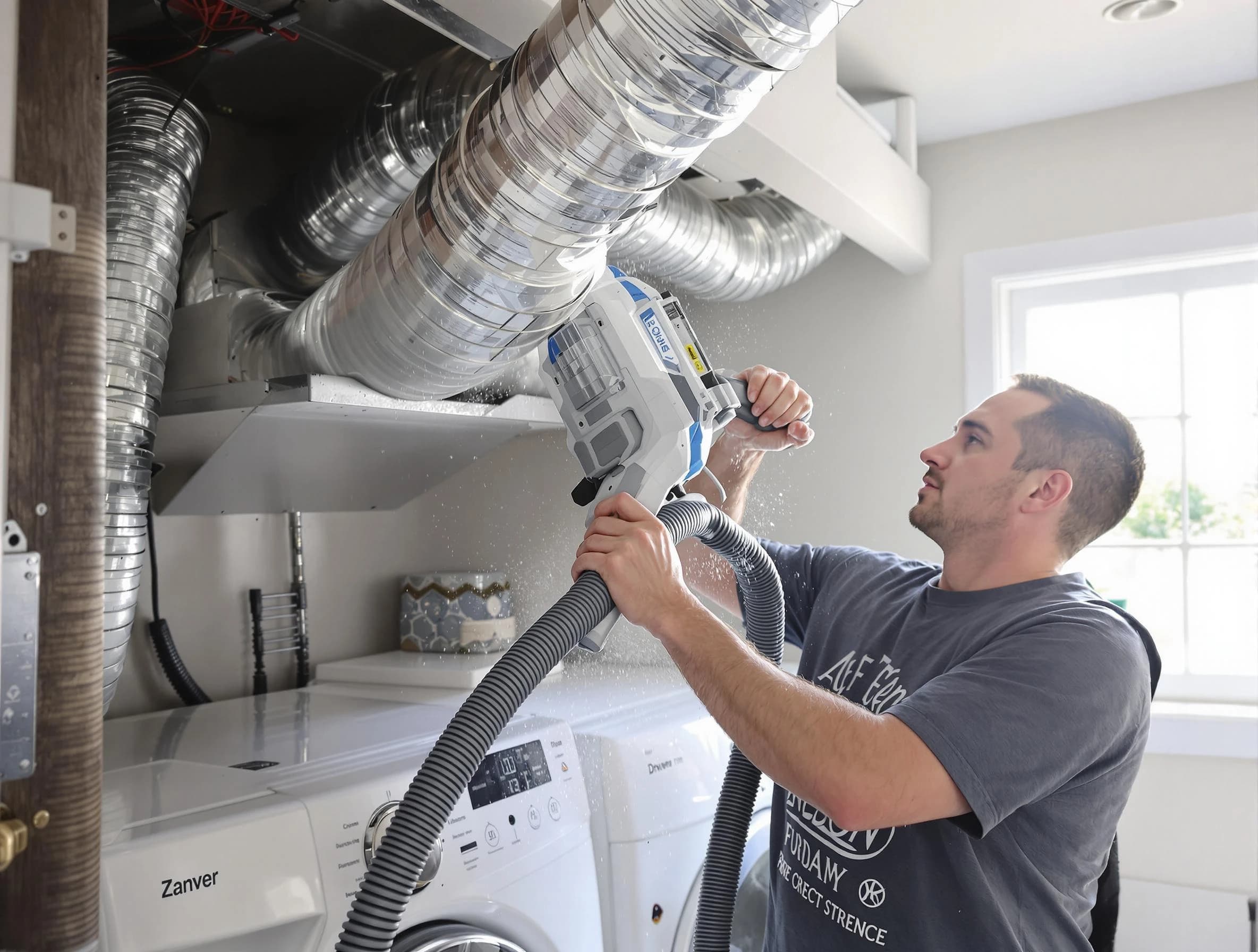 Richland Dryer Vent Cleaning specialist cleaning deep within a dryer vent duct system in Richland