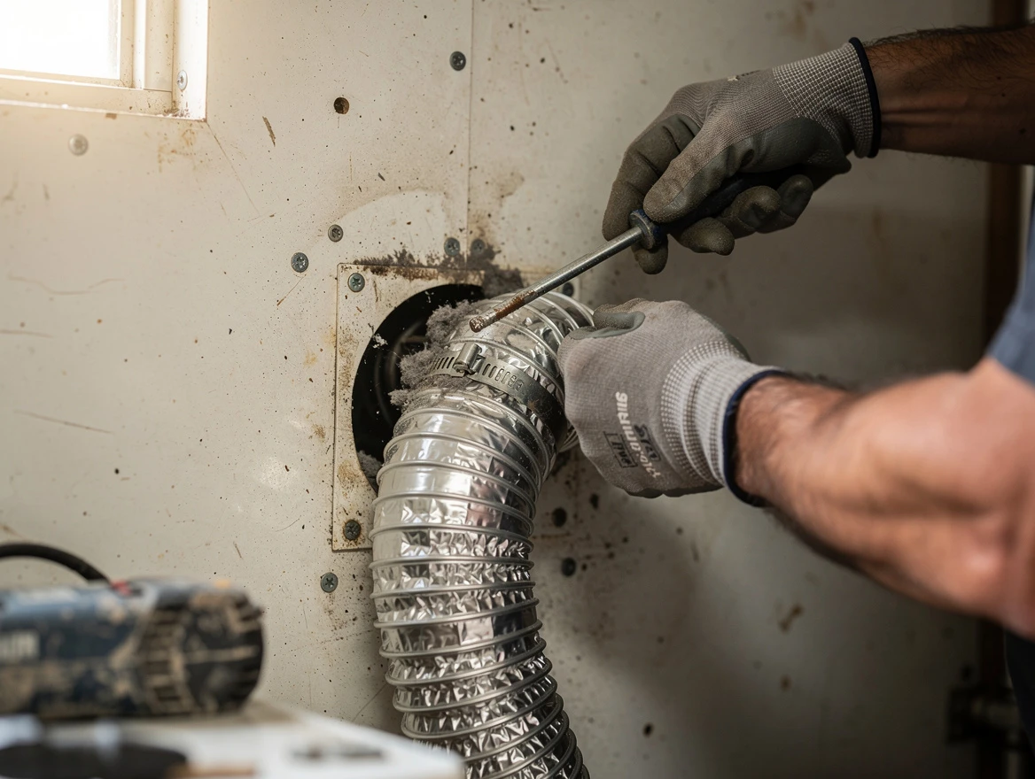 Richland Dryer Vent Cleaning technician performing precise dryer vent hose installation in Richland